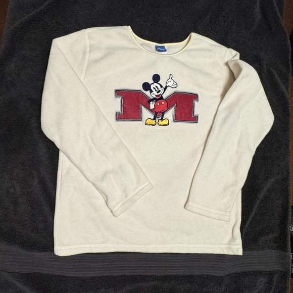 Vintage Disney’s Mickey Mouse Sweatshirt Crewneck Size M Off-White Embroidered - Picture 1 of 9